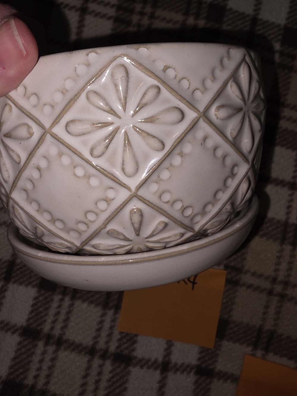 Allen & Roth Cream Embossed Ceramic Planters - Picture 4 of 4
